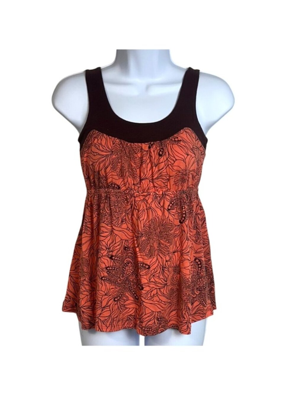Ella Moss Anthro Peach Brown Floral Print Sleeveless Boho Summer Tank Top Size M